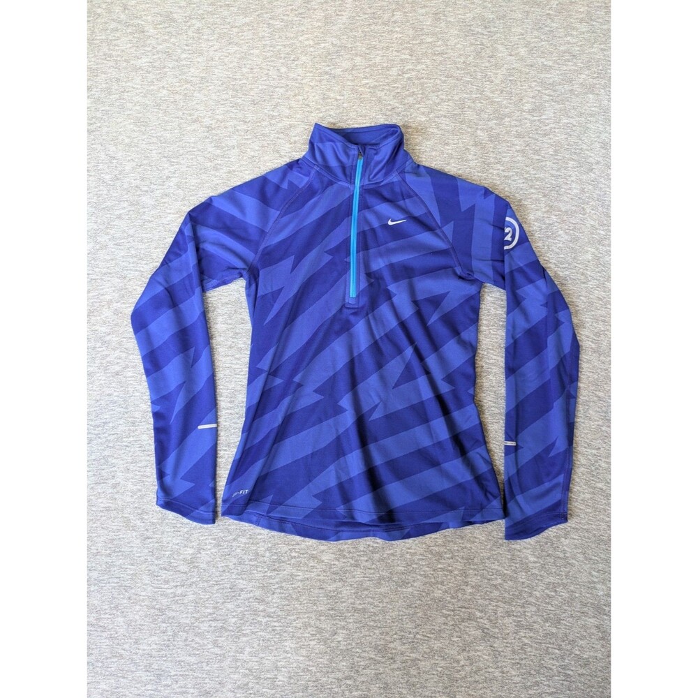 NIKE Womens Medium Dri Fit 1/4 1/2 Zip Blue Element Running Sweatshirt Shirt Top